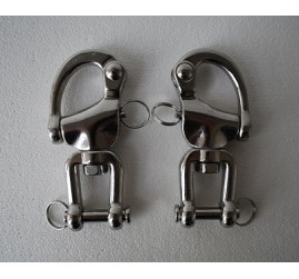 Pair of 5" large 316 stainless steel snap shackles with safety closures